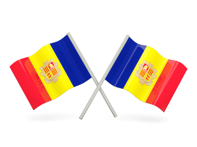 Two wavy flags. Download flag icon of Andorra at PNG format