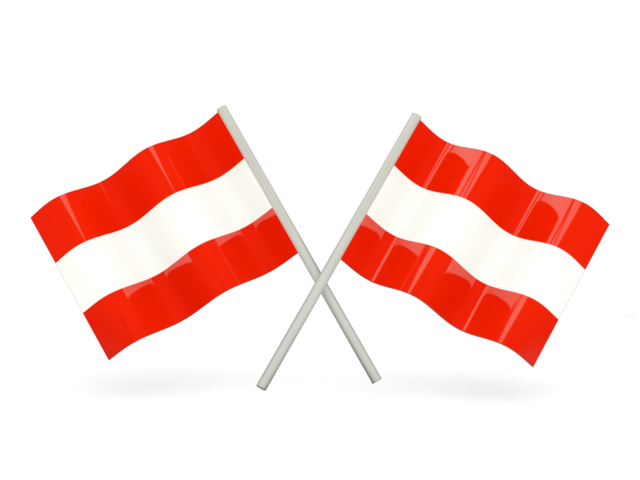 Two wavy flags. Download flag icon of Austria at PNG format