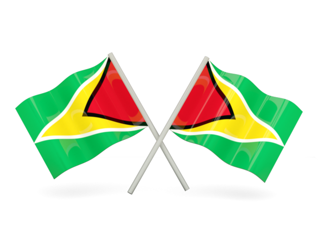 Two wavy flags. Illustration of flag of Guyana