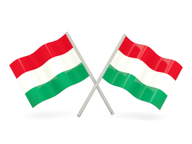 Two wavy flags. Download flag icon of Hungary at PNG format