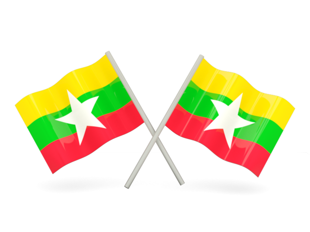 Two wavy flags. Download flag icon of Myanmar at PNG format