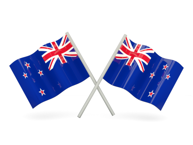 Two wavy flags. Download flag icon of New Zealand at PNG format