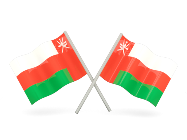 Two wavy flags. Download flag icon of Oman at PNG format