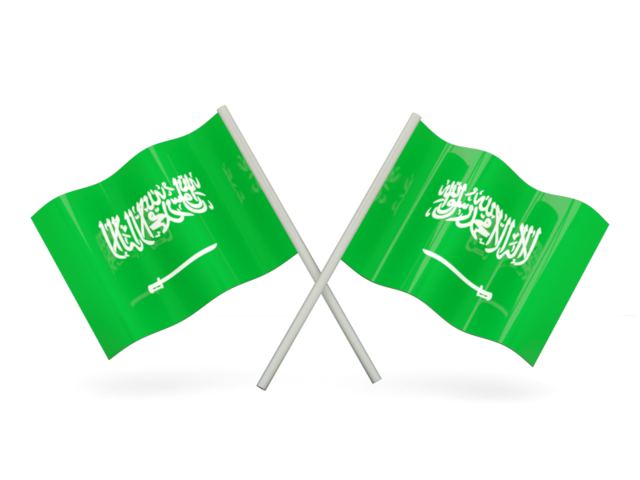 Two wavy flags. Download flag icon of Saudi Arabia at PNG format