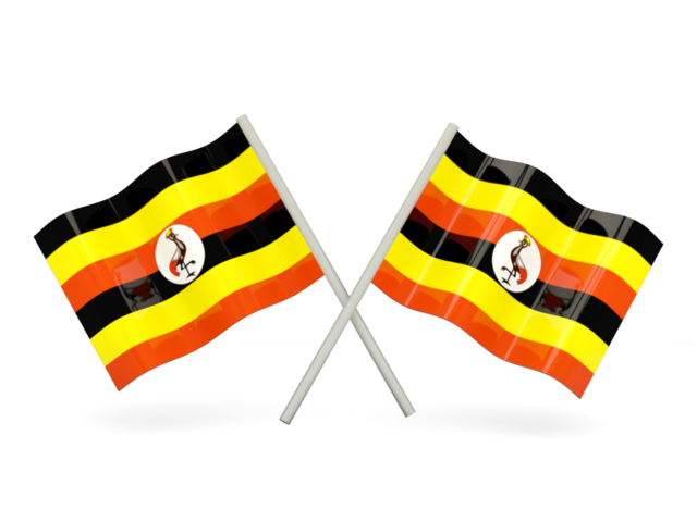 Two wavy flags. Download flag icon of Uganda at PNG format