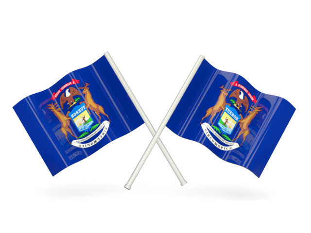 Two wavy flags. Download flag icon of Michigan