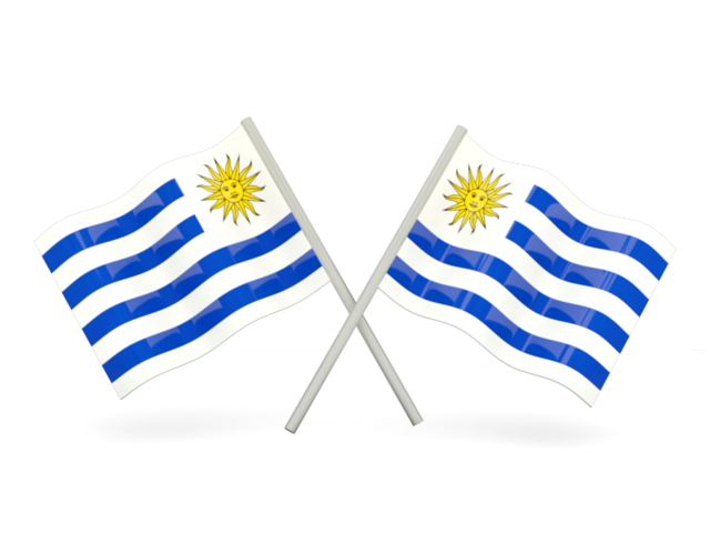 Two wavy flags. Download flag icon of Uruguay at PNG format