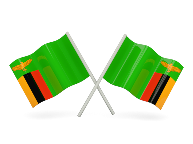 Two wavy flags. Illustration of flag of Zambia