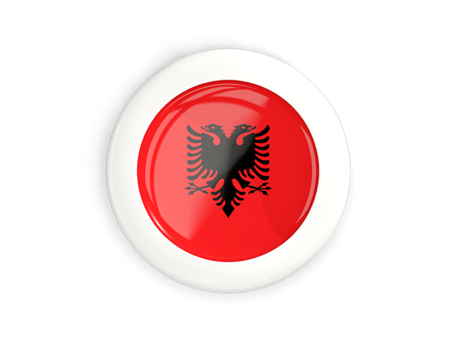 Круглая кнопка с белой рамкой. Скачать флаг. Албания