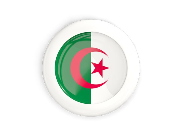 White framed round button. Download flag icon of Algeria at PNG format