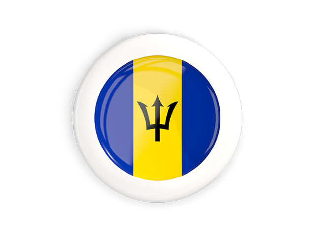 White framed round button. Download flag icon of Barbados at PNG format
