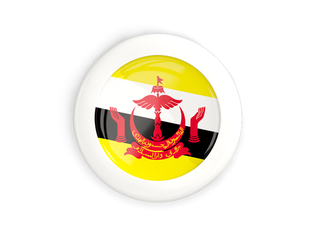 Круглая кнопка с белой рамкой. Скачать флаг. Бруней