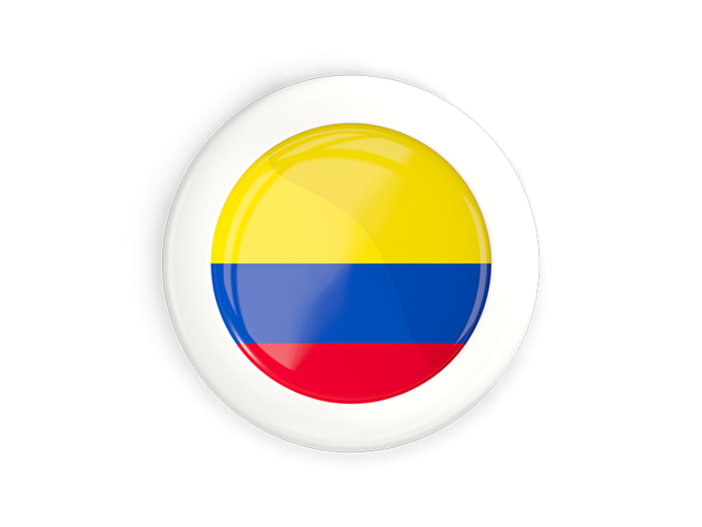 Круглая кнопка с белой рамкой. Скачать флаг. Колумбия