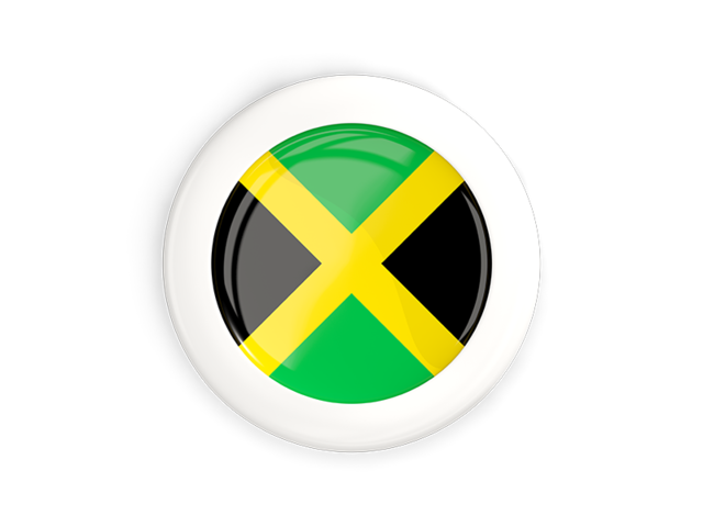 White framed round button. Download flag icon of Jamaica at PNG format