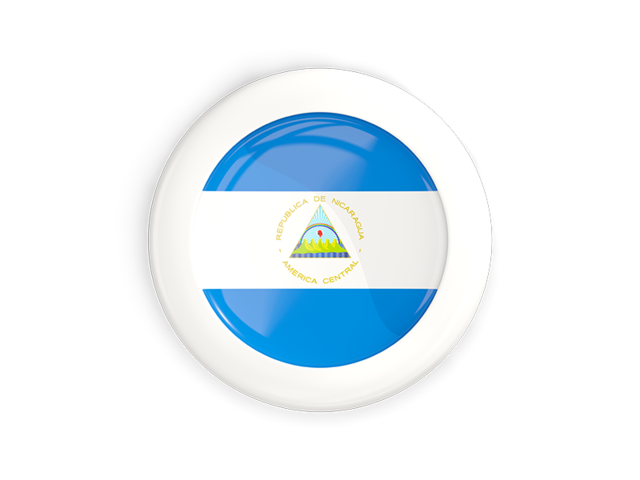 Круглая кнопка с белой рамкой. Скачать флаг. Никарагуа
