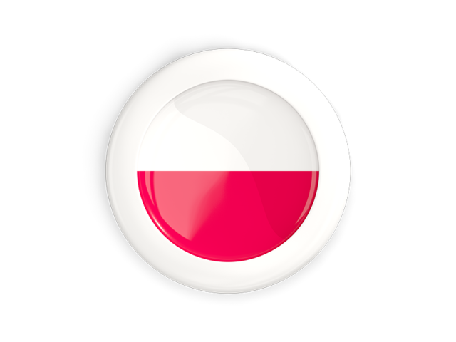 Круглая кнопка с белой рамкой. Скачать флаг. Польша