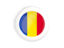 Romania. White framed round button. Download icon.