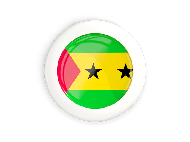 White framed round button. Illustration of flag of Sao Tome and Principe