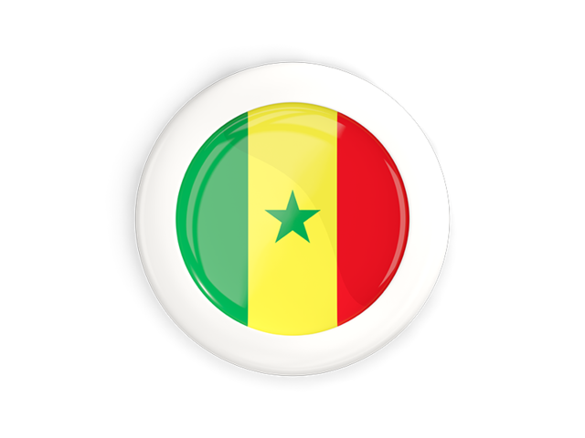 Круглая кнопка с белой рамкой. Скачать флаг. Сенегал