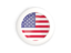 United States of America. White framed round button. Download icon.