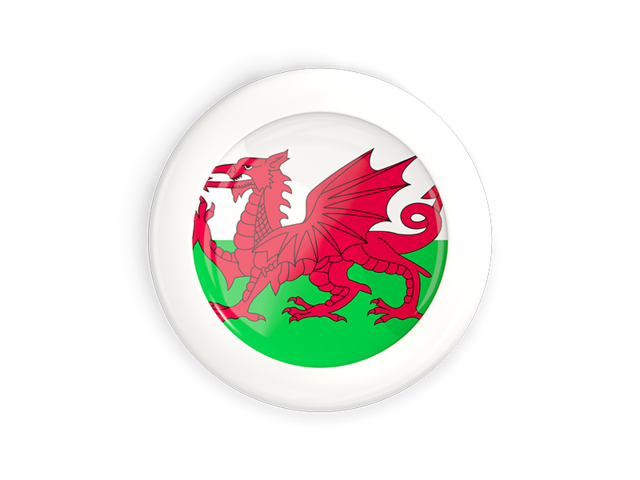 White framed round button. Download flag icon of Wales at PNG format