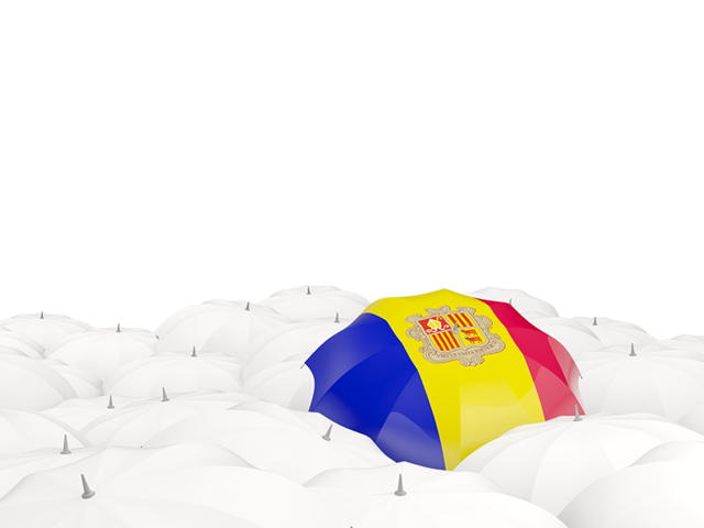 White umbrellas with flag. Download flag icon of Andorra at PNG format
