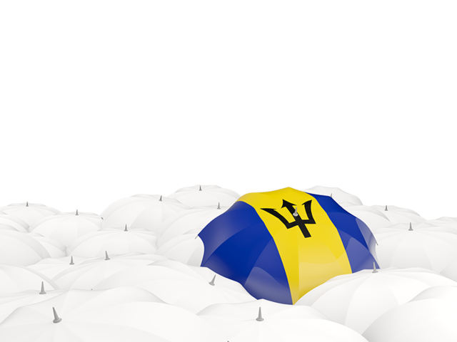 Белые зонтики с флагом. Скачать флаг. Барбадос