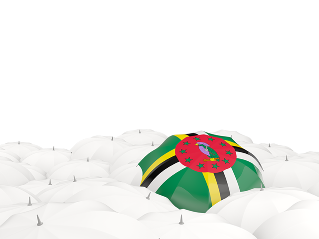 White umbrellas with flag. Download flag icon of Dominica at PNG format