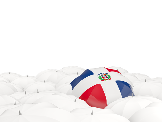 Белые зонтики с флагом. Скачать флаг. Доминиканская Республика
