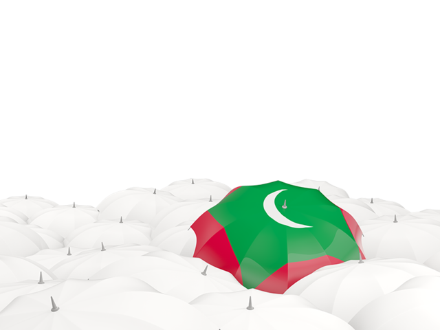 Белые зонтики с флагом. Скачать флаг. Мальдивы