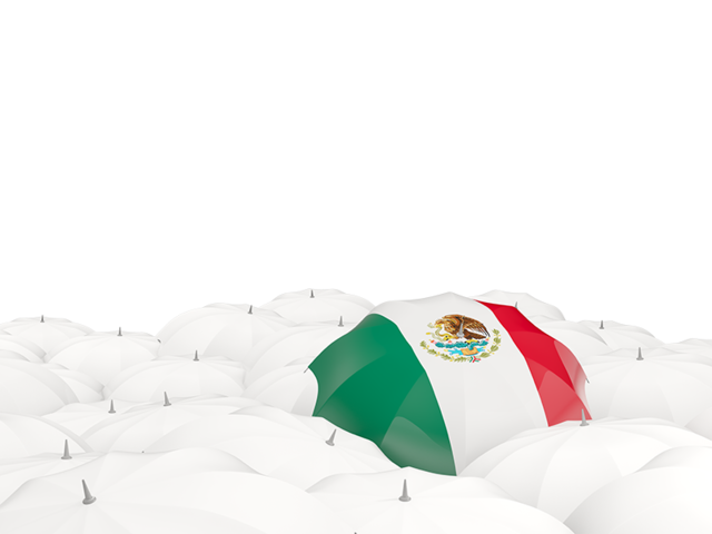 Белые зонтики с флагом. Скачать флаг. Мексика