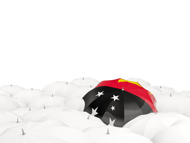Белые зонтики с флагом. Скачать флаг. Папуа — Новая Гвинея