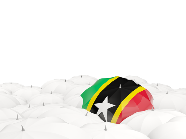 Белые зонтики с флагом. Скачать флаг. Сент-Китс и Невис