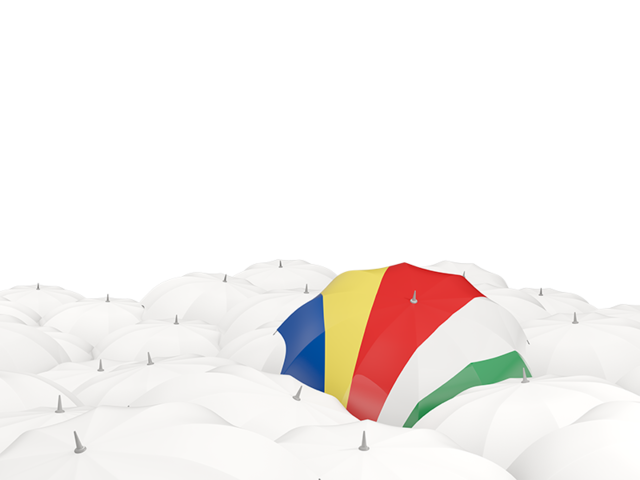 Белые зонтики с флагом. Скачать флаг. Сейшельские Острова