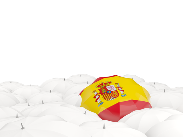 Белые зонтики с флагом. Скачать флаг. Испания